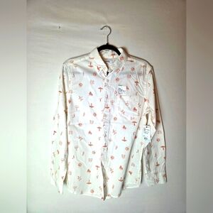 Sonoma White S Long Sleeve Collared Button Up Dress Shirt With Orange Patterns
